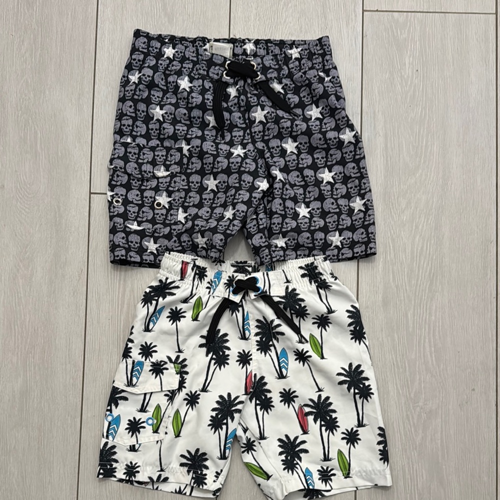 2 MISH boys Kids Skull and Palm Tree Swim Trunks Set 6